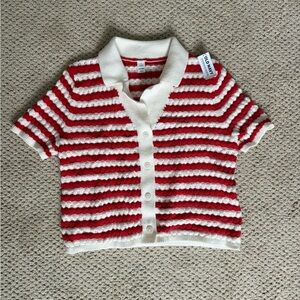 Old Navy Red and White Striped Cardigan